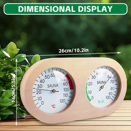 Sauna Thermometer Hygrometer, Sauna Hygrometer Wood, Sauna Measuring Device, Wood Sauna Thermohygrometer with Thermometer + Hygrometer, Accurate Sauna Steam Bath Thermometer Hygrometer, for Yoga Room,
