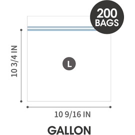24/7 Bags- Gallon Zip Storage Bags, 200 Count, Double Zipper Seal, Easy Grip Open Tabs, Write-On Space, BPA-Free & Heavy Duty, Microwave Safe, Non-StandUp