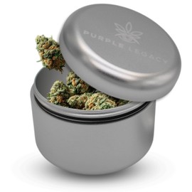 PURPLE LEGACY Premium Container Made of Aluminium Tin, Waterproof, Airtight, Diameter 63 x 45 mm, UV Light Protected, Odourproof (Silver Large)