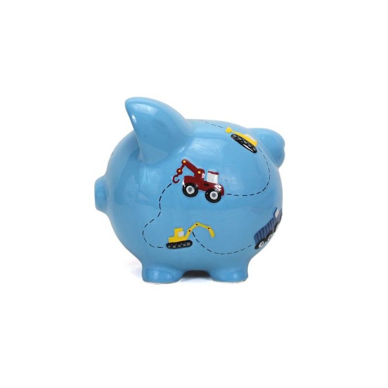 Child to Cherish Ceramic Piggy Bank for Boys, Construction Trucks,