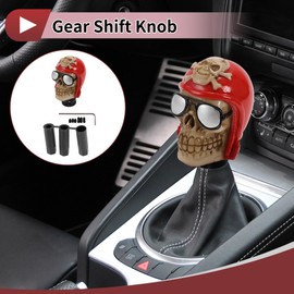 HEROFFIX 9.2cm Skull Shift Knob Universal Gear Shifter Knob Resin Stick Shifter Lever Knob for Automatic and Manual Vehicle with 3 Adapter Red 1 Set