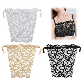 JAWUZ Pack of 3 Lace Insert for Neckline, Reduce Neckline, Conceal Neckline, Piece Women's Bra Overlay Overlay Top with Clip, One Size (A)