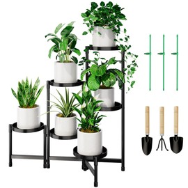 Cawukege 6 Tier Metal Plant Stand Indoor Clearance, Rotatable Corner Plant Shelf Outdoor, Tiered Flower Pot Display Stand, Black Multiple Plants Holder for Patio Living Room Balcony Garden Home Decor