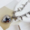 Chunky Puffy Heart Pendant Necklace For Women Men Silver Statement