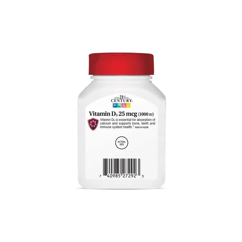 21st Century Vitamina D3 Premium 25 Mcg 1,000iu 300 Tabletas