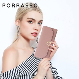 PORRASSO Ladies Purse Wallet RFID Blocking Credit Card Holder Multi Compartment Wallet Leather Clutch Coin Purse Women Change Pouch Pink
