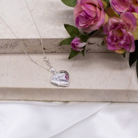 Tuscany Silver Women's Sterling Silver Heart Engraved Edge"Mum" Locket Pendant on Curb Chain of 46cm/18"