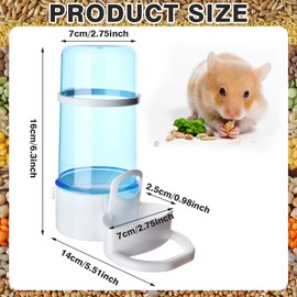 2 Packs Pet Feeder and Waterer, Self Dispensing Automatic Hamster Feeder, Food and Water Dispenser Set,Small Animal Dog Cat Pet Food Bowl, for Dogs Cats Pets Animals, 16x14cm, Blue (Blue)