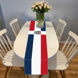 NOVDEK Dominican Table Runner,Dominican Flag Tablecloth,Durable 150D Kitchen Dining Decor,Home Desk Decorations Cloth for Bridal Shower Living Room 12×72inch