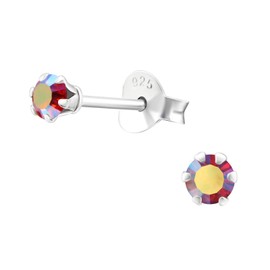 Bungsa Women's Stud Earrings with La Crystal Stones 925 Silver – 17 Crystal Colours Available – 3 mm Round Set, Silver, Crystal