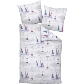 Janine Bed Linen Soft Seersucker Red/Blue Size 135 x 200 cm (80 x 80 cm)