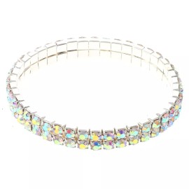 neXxtten Silver Tone Metal AB Rhinestone Stretch Bracelet B1054-SAB