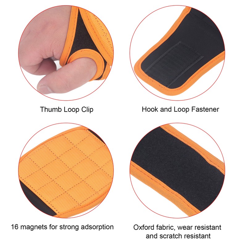 Wrist Magnet Tool Belt Orange 16 Magnets Magnetic Wristband Pick