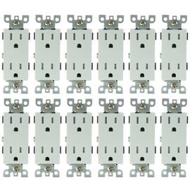 Sunlite E559 Decorative Duplex Receptacles Tamper Resistant, 15 Amp, 125 Volts, Grounded, Modern Design, Outlet, UL Listed, White, 12 Count