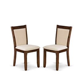 East West Furniture MZCNT32 Monza Parson Light Beige Linen Fabric Upholstered Dining Chairs, Set of 2, Antique Walnut