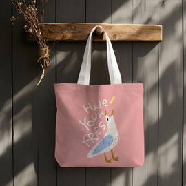 VIIJJUE Seagull Beach Tote Bag, Coastal Beach Canvas Tote Bags, Bird Lover Gifts, Ocean Gifts for Women, Funny Seagull Pink Reusable Grocery Shopping Bag