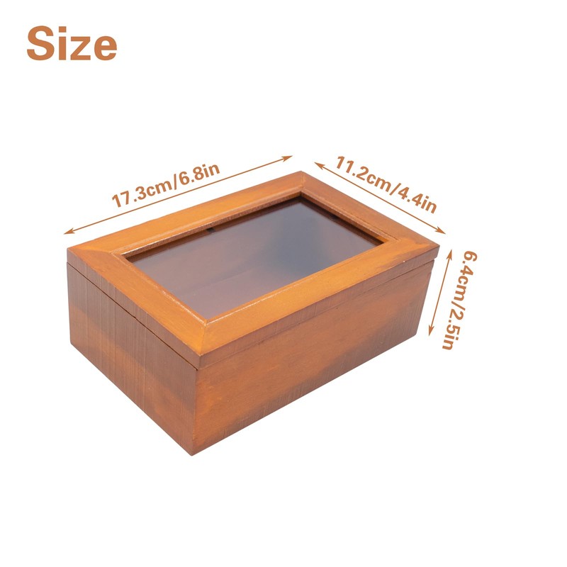 HaoGludi Wood Storage Box with Window, Rustic Style Square Pine