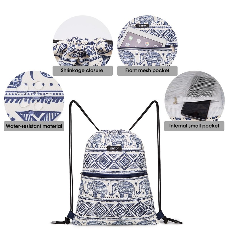 WANDF Drawstring Backpack String Bag Sackpack Cinch Water Resistant Nylon
