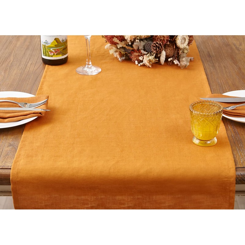DAPU Pure Linen Table Runners, 40×180cm, 100% French Flax Decorative