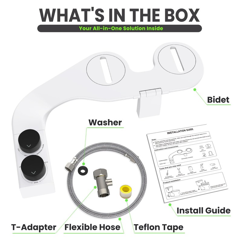 Terapaton Toilet Bidet With Left/Right Side Reversible Design, Fresh Water,