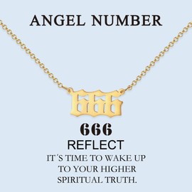 JeeweLife 18k Gold Plated Stainless Steel Angel Number Necklace 666 Gold Necklace for Women Girls, 666