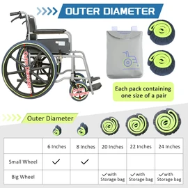 Wheelchair Wheel Covers 2 Pack - Dust proof Floor Protectors, Non-Slip & Silent Rolling Covers for Indoor Use - Fits Most Wheelchair Tires(8 inches)