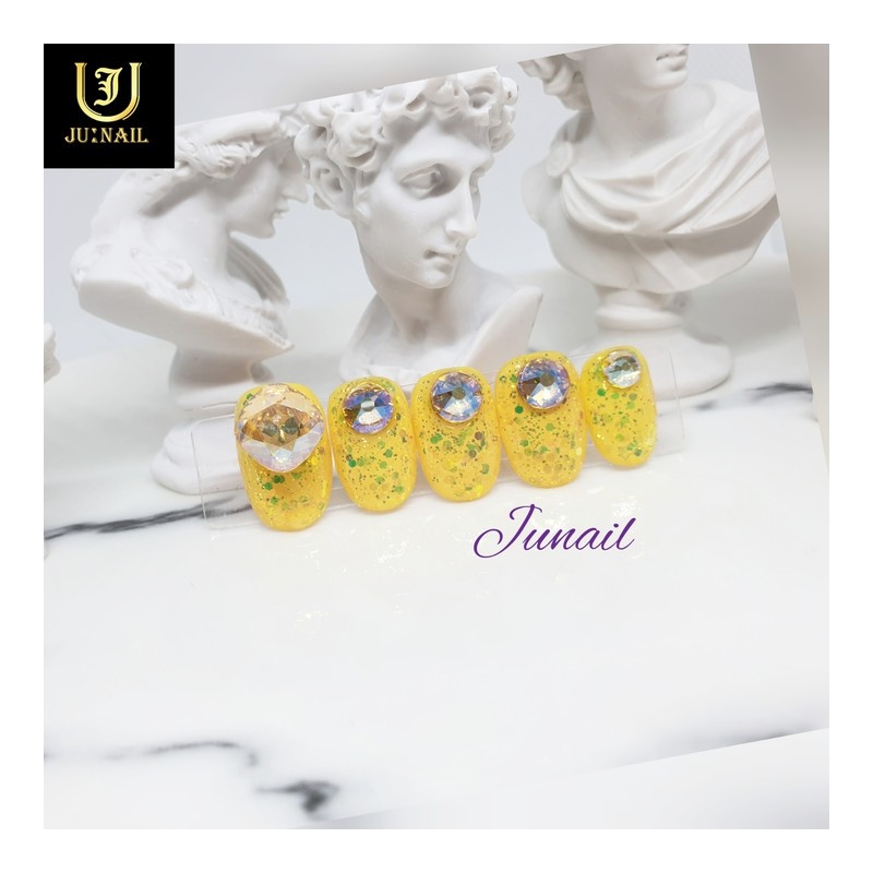 So pretty yellow handmade nail tips - Short ballerina /