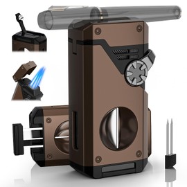 5-in-1 Torch Lighter with V Tool, Punch, Draw Enhancer Tool, Holder, and 4 Jet Flame, Gifts for Men, Adjustable & Windproof Accessories, Cool Lighter for Men, Refillable Butane Lighter for Travel