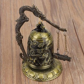 Vintage Dragon Bell, Small Carved Bronze Dragon Lock Bell Chinese Feng Shui Ornament Arts Crafts Collectibles Desk Decor