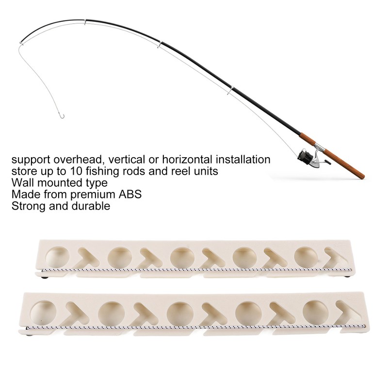 Fishing Rod Holder Wall Mounted Strong Durable ABS 10 Rods