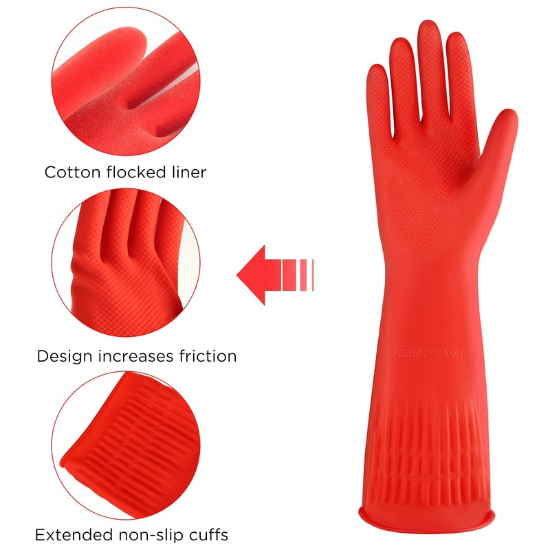 IUCGE Rubber cleaning gloves 1 Pairs for kitchen,Cotton Lining,Dishwashing gloves