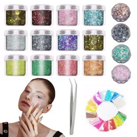 WUERKIYA Resin Decoration Accessories Kit for Beginners, Iridescent Glitter Flakes Holographic Nail Sequins Fine Glitter Powder Assorted Holographic esin Glitter Nail Sequins for Hair, Makeup, Slime