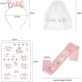Bride to Be Sash Hen Party Accessories Kit Includes Tiara Veil Comb Temporary Tattoos for Bachelorette Bridal Shower Wedding Fun Hen Party Games Decorations