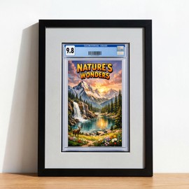 Fiwochic Single Graded Comic Book Frame 8.25" x 13" Book Display, UV Protected, Real Glass, Customized for Standard Graded Comic Books, Black Molding
