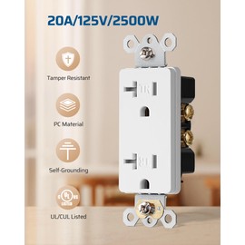 DEWENWILS 10 Pack Modern Wall Outlet, Decorator Receptacle Outlet, Standard Plugs Outlet, 20Amp/125V/2500W, Tamper Resistant (TR) Electrical Outlet, Self-Grounding, 2-Pole, 3-Wire, UL Listed, White