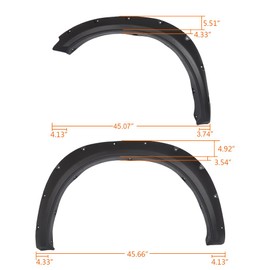 G-PLUS Fender Flares Fit For 2009-2018 Dodge Ram 1500/2019-2022 Ram 1500 Classic (Doesn't fit R/T Models) Paintable Matte Pocket Textured Riveted Style 4PCS