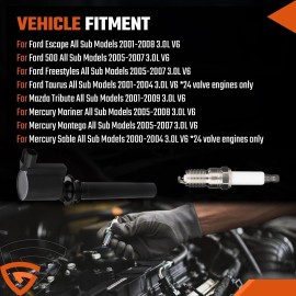Gearzaar 6x Ignition Coil Pack & 6x Spark Plug For 2003-2008 Ford Escape 3.0L V6 FD502