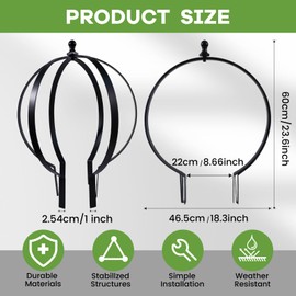 GOOOXIM Large Round Black Metal Garden Trellis 18"x22" for Climbing Plants - Indoor/Outdoor Flower Lattice Topiary Frame - Ideal for Potted Plant Decor - Outdoor Garden Decor and Courtyard Gift