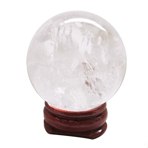 Loveliome 40 mm Rock Quartz Healing Crystal Ball, Home Decoration Fengshui Divination Sphere with Wood Stand
