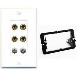 RiteAV 4 Port Banana 2 Speaker Binding Post 2 Coax Wall Plate - Bracket [White]