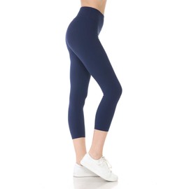 Leggings Depot Women's High Waisted ActiveFlex Leggings Pants (Yoga Capri, Navy, 1X)