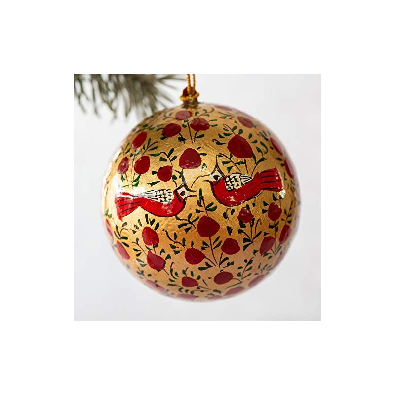 Aurora Christmas Bird Design Christmas Bauble, Red & Gold, 3"