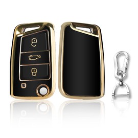 QBUC Golden Edge Car Key Case for VW, Three Button Car Key Box, Car Scratch Resistant Key Case, Key Cover for VW Polo, Skoda, Tiguan, MK (A-Black)