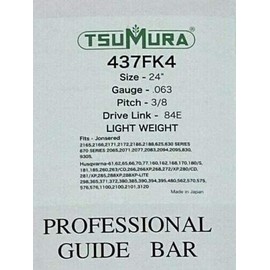 Tsumura 24" LIGHT WEIGHT Guide Bar 3/8-063-84DL Compatible with Husqvarna Jons 243RNDD009