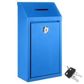 Yaocom Metal Donation Cash Box Collection Safe Suggestion Box with Lock Wall Mounted Mailbox Delivery Ballot Container for Home Office Outdoor Door(Blue)