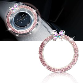 ALITTLEBYLIFE Rainbow Butterfly Car Bling Crystal Rhinestone Engine Start Ring Decals - Bling Car Interior Accessories for Women,Push Start Button Cover/Sticker,Key Ignition & Knob Bling Ring,Pink
