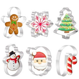 Large Size Christmas Cookie Cutters Set - Christmas Tree, Snowflake,Gingerbread Man, Snowman, Santa Head and Candy Cane - 6 Pieces Xmas Cookie Cutter Shapes for Baking(10cm)