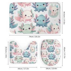 GemGam 4PCS Animal Shower Curtain with Bathroom Sets and Rugs Decor Axolotl Funny Shower Curtain Sets with Non-Slip Rug Toilet Lid Cover U-Shaped Mat with Hooks 72"x72"