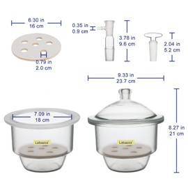 Labasics Glass Vacuum Desiccator, with Valve and Porcelain Plate for Laboratory Research (7.1 Inch)