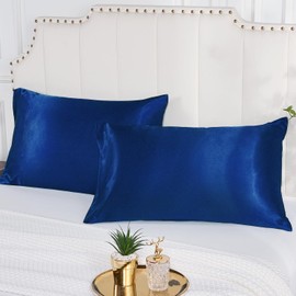 Satin Pillow Cases 4 Pack - Pillowcase for Hair and Skin Luxury Satin Silk Pillowcases with Zipper Closure Satin Pillow Case Standard Satin Silk Pillowcase (Navy Blue, 50x75cm-4 Pack)